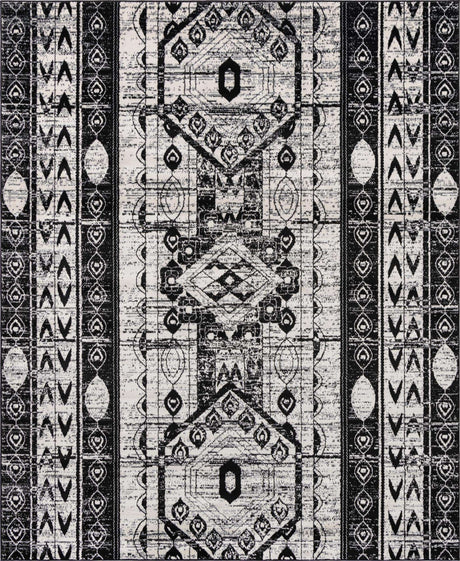 Black and White 7' 10 x 10' Portland Rectangle Area Rug 85% Polypropylene & 15% Polyester Vintage Distressed Traditional Carpet for Home Decor for Sale at Rug Engine