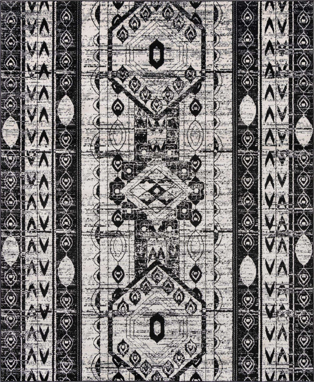Black and White 7' 10 x 10' Portland Rectangle Area Rug 85% Polypropylene & 15% Polyester Vintage Distressed Traditional Carpet for Home Decor for Sale at Rug Engine