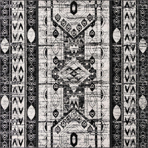 Black and White 7' 10 x 7' 10 Portland Square Area Rug 85% Polypropylene & 15% Polyester Vintage Distressed Traditional Carpet for Home Decor for Sale at Rug Engine