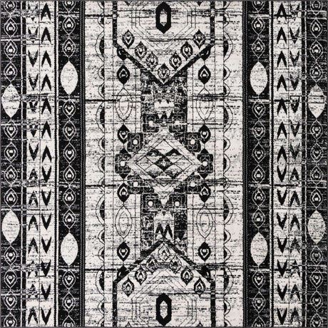 Black and White 7' 10 x 7' 10 Portland Square Area Rug 85% Polypropylene & 15% Polyester Vintage Distressed Traditional Carpet for Home Decor for Sale at Rug Engine