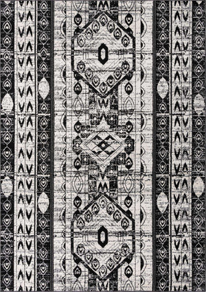 Black and White 7' 1 x 10' Portland Rectangle Area Rug 85% Polypropylene & 15% Polyester Vintage Distressed Traditional Carpet for Home Decor for Sale at Rug Engine