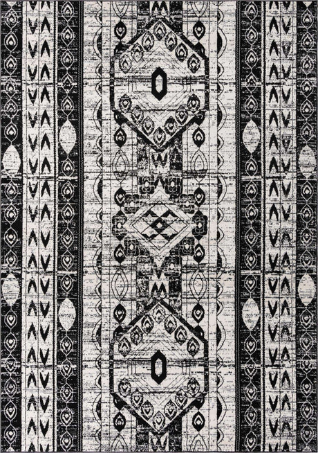 Black and White 7' 1 x 10' Portland Rectangle Area Rug 85% Polypropylene & 15% Polyester Vintage Distressed Traditional Carpet for Home Decor for Sale at Rug Engine