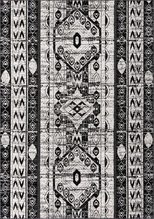 Black and White 7' 1 x 10' Portland Rectangle Area Rug 85% Polypropylene & 15% Polyester Vintage Distressed Traditional Carpet for Home Decor for Sale at Rug Engine