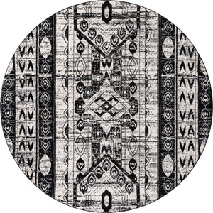 Black and White 7' 1 x 7' 1 Portland Round Area Rug 85% Polypropylene & 15% Polyester Vintage Distressed Traditional Carpet for Home Decor for Sale at Rug Engine