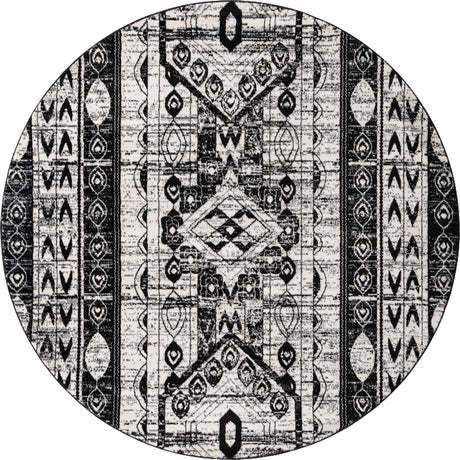 Black and White 7' 1 x 7' 1 Portland Round Area Rug 85% Polypropylene & 15% Polyester Vintage Distressed Traditional Carpet for Home Decor for Sale at Rug Engine