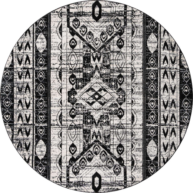 Black and White 7' 1 x 7' 1 Portland Round Area Rug 85% Polypropylene & 15% Polyester Vintage Distressed Traditional Carpet for Home Decor for Sale at Rug Engine