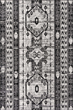 Black and White 6' 1 x 9' Portland Rectangle Area Rug 85% Polypropylene & 15% Polyester Vintage Distressed Traditional Carpet for Home Decor for Sale at Rug Engine
