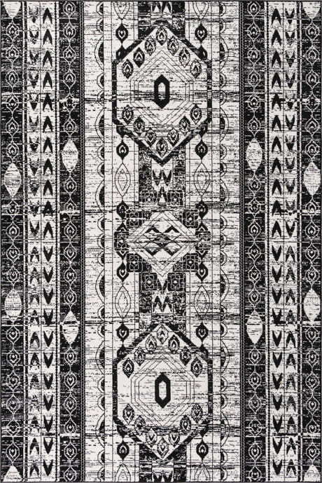 Black and White 6' 1 x 9' Portland Rectangle Area Rug 85% Polypropylene & 15% Polyester Vintage Distressed Traditional Carpet for Home Decor for Sale at Rug Engine