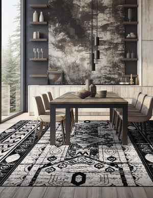 Black and White 4' 1 x 4' 1 Portland Square Area Rug 85% Polypropylene & 15% Polyester Vintage Distressed Traditional Carpet for Home Decor for Sale at Rug Engine