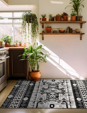 Black and White 4' 1 x 4' 1 Portland Square Area Rug 85% Polypropylene & 15% Polyester Vintage Distressed Traditional Carpet for Home Decor for Sale at Rug Engine