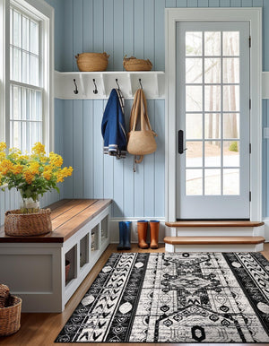 Black and White 7' 10 x 7' 10 Portland Square Area Rug 85% Polypropylene & 15% Polyester Vintage Distressed Traditional Carpet for Home Decor for Sale at Rug Engine