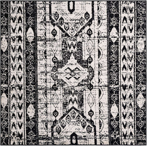 Black and White 6' 1 x 6' 1 Portland Square Area Rug 85% Polypropylene & 15% Polyester Vintage Distressed Traditional Carpet for Home Decor for Sale at Rug Engine