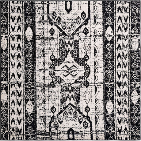 Black and White 6' 1 x 6' 1 Portland Square Area Rug 85% Polypropylene & 15% Polyester Vintage Distressed Traditional Carpet for Home Decor for Sale at Rug Engine