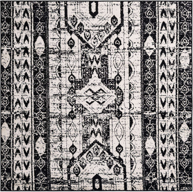 Black and White 6' 1 x 6' 1 Portland Square Area Rug 85% Polypropylene & 15% Polyester Vintage Distressed Traditional Carpet for Home Decor for Sale at Rug Engine