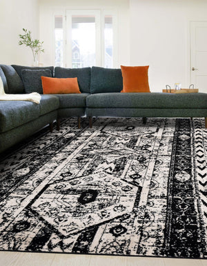 Black and White 5' 3 x 8' Portland Rectangle Area Rug 85% Polypropylene & 15% Polyester Vintage Distressed Traditional Carpet for Home Decor for Sale at Rug Engine