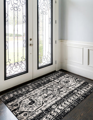 Black and White 7' 10 x 11' Portland Rectangle Area Rug 85% Polypropylene & 15% Polyester Vintage Distressed Traditional Carpet for Home Decor for Sale at Rug Engine