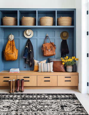 Black and White 2' 2 x 3' 1 Portland Rectangle Area Rug 85% Polypropylene & 15% Polyester Vintage Distressed Traditional Carpet for Home Decor for Sale at Rug Engine