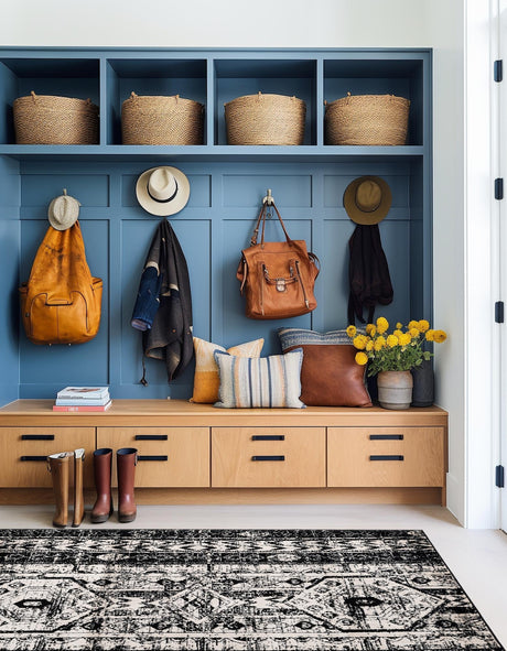 Black and White 7' 10 x 11' Portland Rectangle Area Rug 85% Polypropylene & 15% Polyester Vintage Distressed Traditional Carpet for Home Decor for Sale at Rug Engine