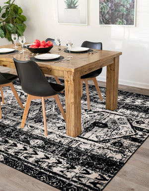 Black and White 5' 3 x 8' Portland Rectangle Area Rug 85% Polypropylene & 15% Polyester Vintage Distressed Traditional Carpet for Home Decor for Sale at Rug Engine