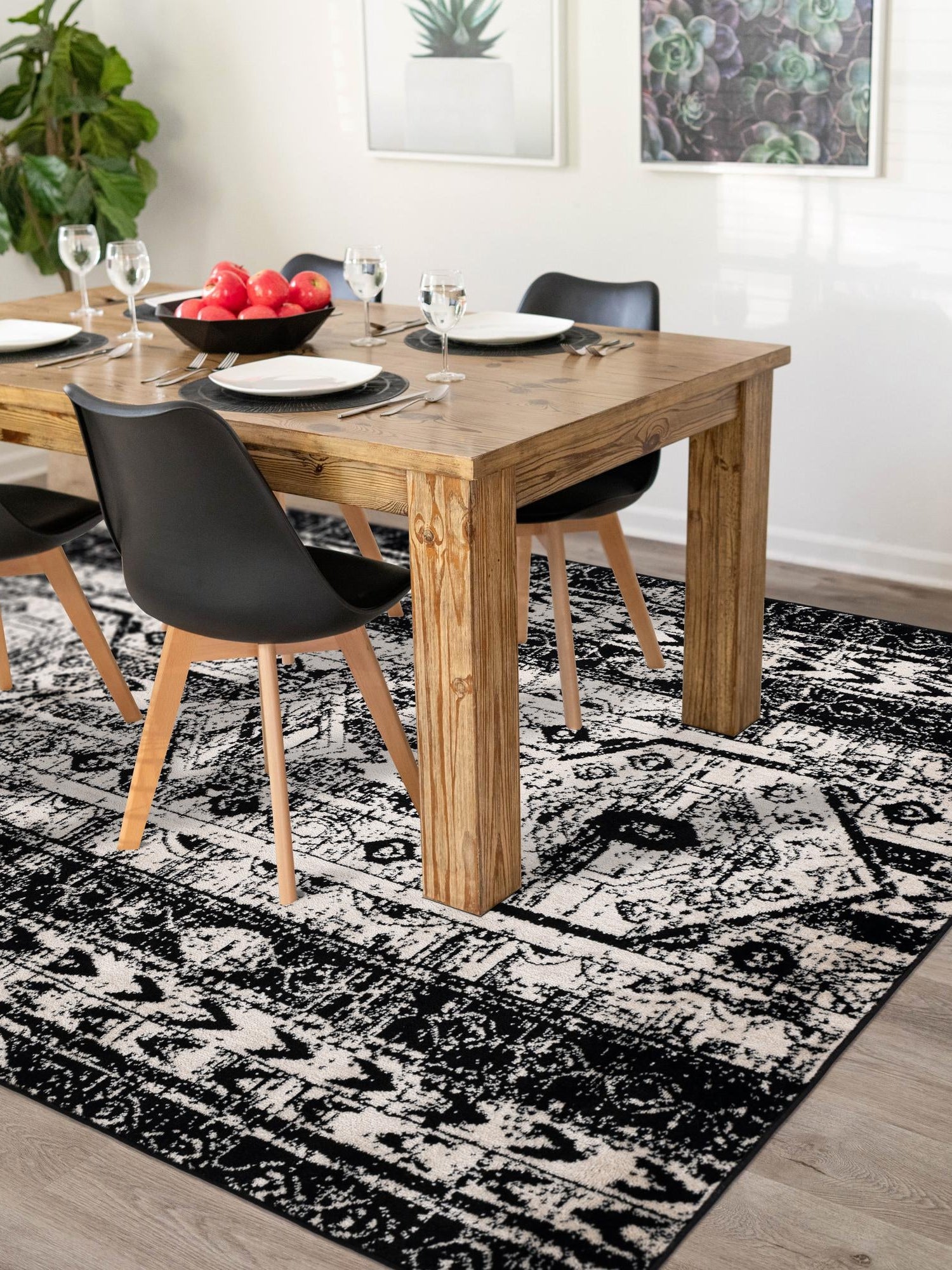 Black and White 7' 10 x 10' Portland Rectangle Area Rug 85% Polypropylene & 15% Polyester Vintage Distressed Traditional Carpet for Home Decor for Sale at Rug Engine