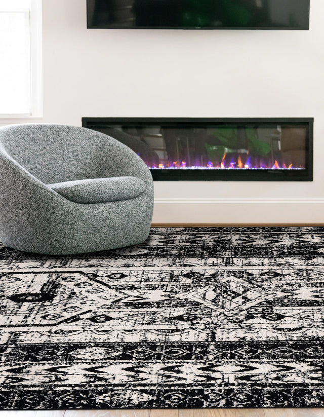 Black and White 7' 10 x 11' Portland Rectangle Area Rug 85% Polypropylene & 15% Polyester Vintage Distressed Traditional Carpet for Home Decor for Sale at Rug Engine