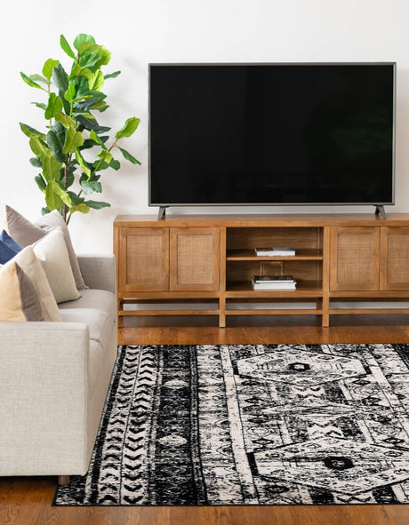 Black and White 10' x 14' 1 Portland Rectangle Area Rug 85% Polypropylene & 15% Polyester Vintage Distressed Traditional Carpet for Home Decor for Sale at Rug Engine