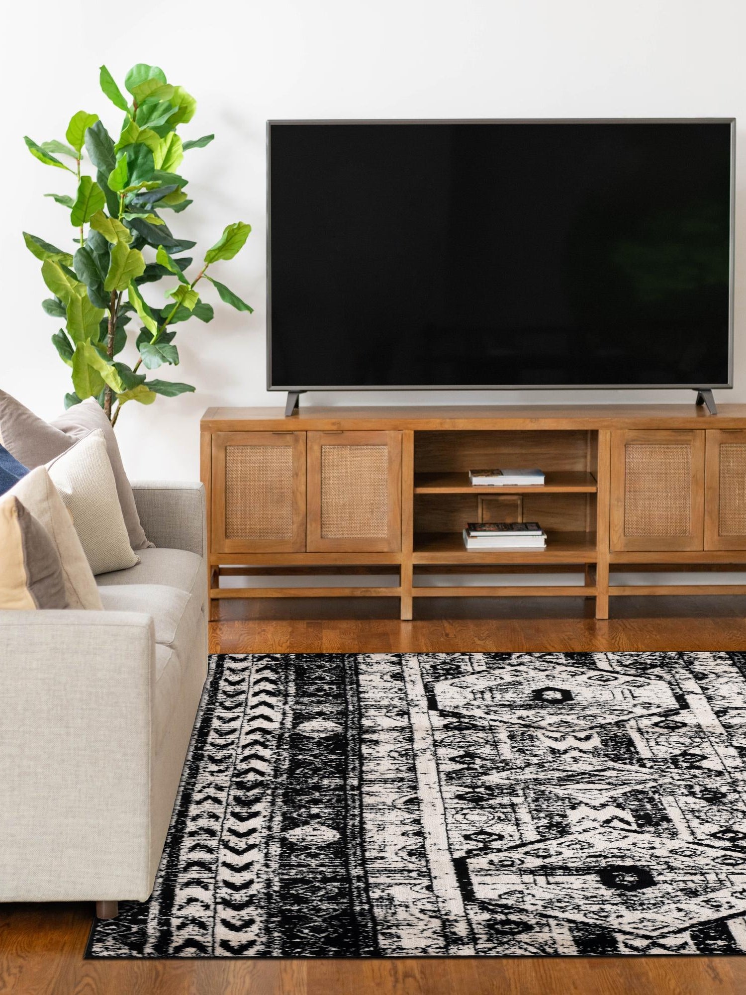 Black and White 7' 10 x 11' Portland Rectangle Area Rug 85% Polypropylene & 15% Polyester Vintage Distressed Traditional Carpet for Home Decor for Sale at Rug Engine