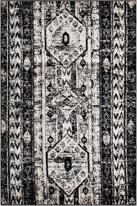 Black and White 5' 3 x 8' Portland Rectangle Area Rug 85% Polypropylene & 15% Polyester Vintage Distressed Traditional Carpet for Home Decor for Sale at Rug Engine
