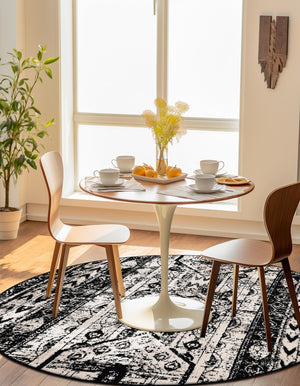 Black and White 3' 1 x 3' 1 Portland Round Area Rug 85% Polypropylene & 15% Polyester Vintage Distressed Traditional Carpet for Home Decor for Sale at Rug Engine
