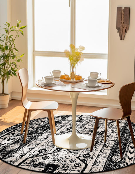 Black and White 3' 1 x 3' 1 Portland Round Area Rug 85% Polypropylene & 15% Polyester Vintage Distressed Traditional Carpet for Home Decor for Sale at Rug Engine