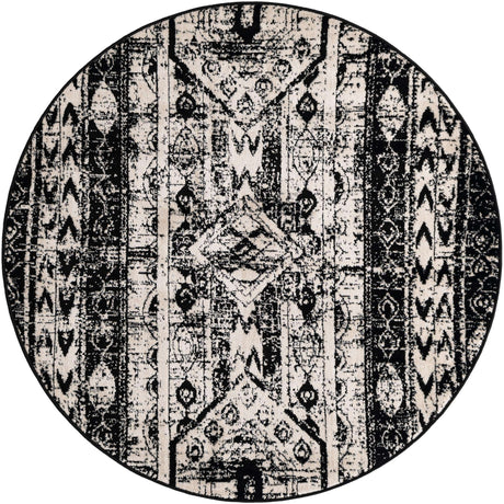Black and White 5' 3 x 5' 3 Portland Round Area Rug 85% Polypropylene & 15% Polyester Vintage Distressed Traditional Carpet for Home Decor for Sale at Rug Engine