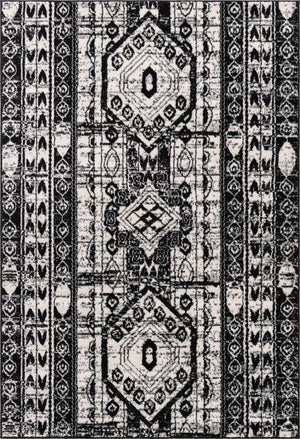 Black and White 4' 1 x 6' 1 Portland Rectangle Area Rug 85% Polypropylene & 15% Polyester Vintage Distressed Traditional Carpet for Home Decor for Sale at Rug Engine