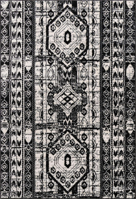 Black and White 4' 1 x 6' 1 Portland Rectangle Area Rug 85% Polypropylene & 15% Polyester Vintage Distressed Traditional Carpet for Home Decor for Sale at Rug Engine