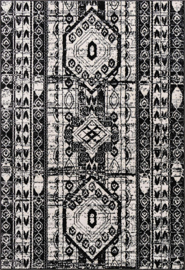Black and White 4' 1 x 6' 1 Portland Rectangle Area Rug 85% Polypropylene & 15% Polyester Vintage Distressed Traditional Carpet for Home Decor for Sale at Rug Engine