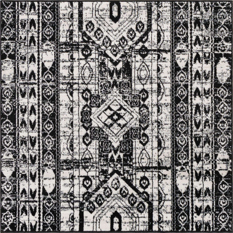 Black and White 4' 1 x 4' 1 Portland Square Area Rug 85% Polypropylene & 15% Polyester Vintage Distressed Traditional Carpet for Home Decor for Sale at Rug Engine