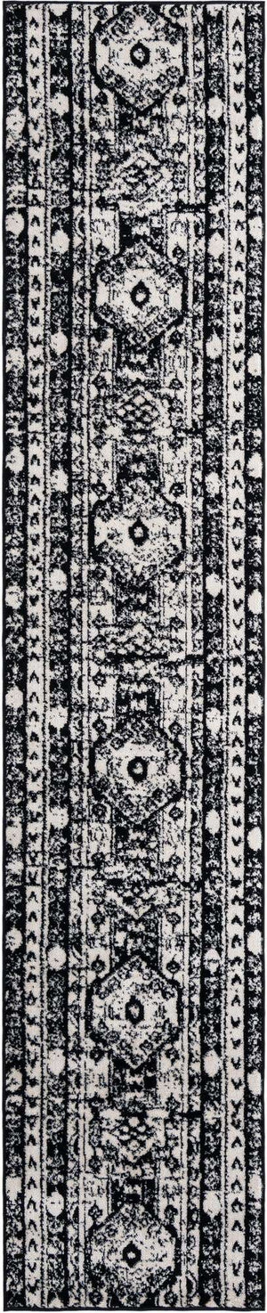 Black and White 2' 2 x 12' Portland Runner Area Rug 85% Polypropylene & 15% Polyester Vintage Distressed Traditional Carpet for Home Decor for Sale at Rug Engine