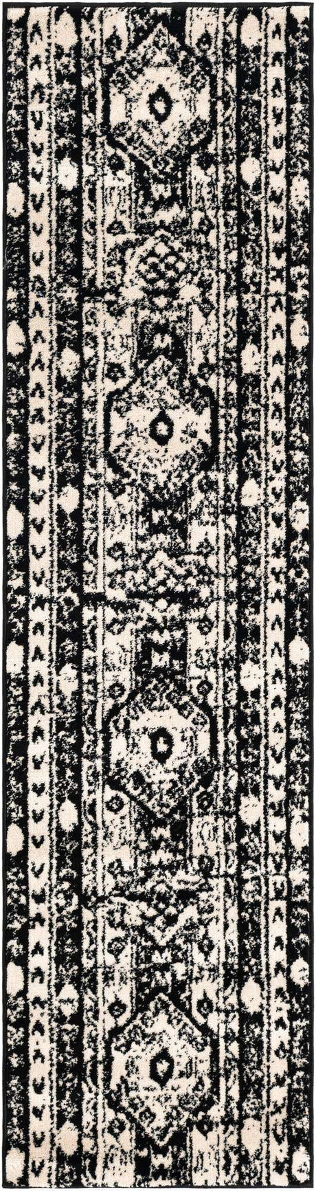 Black and White 2' x 8' Portland Runner Area Rug 85% Polypropylene & 15% Polyester Vintage Distressed Traditional Carpet for Home Decor for Sale at Rug Engine