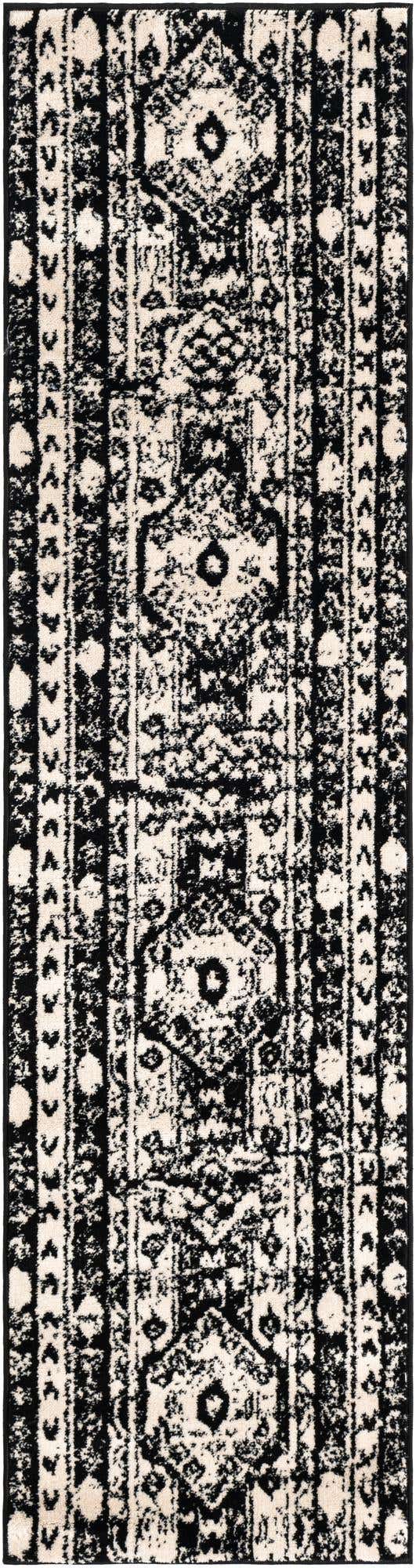 Black and White 2' x 8' Portland Runner Area Rug 85% Polypropylene & 15% Polyester Vintage Distressed Traditional Carpet for Home Decor for Sale at Rug Engine