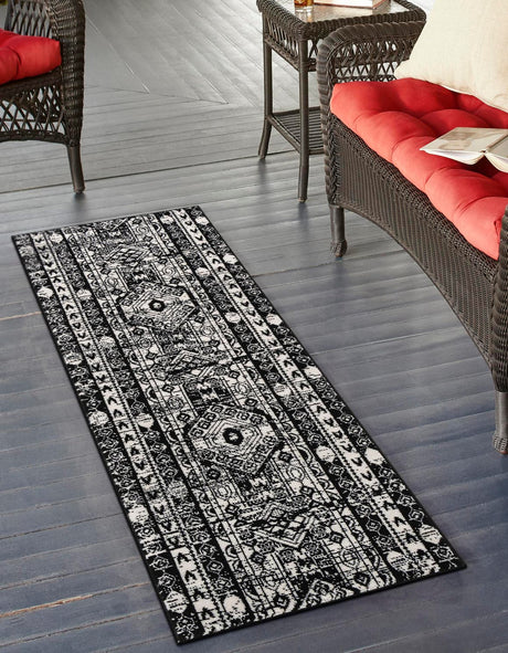 Black and White 2' x 6' 1 Portland Runner Area Rug 85% Polypropylene & 15% Polyester Vintage Distressed Traditional Carpet for Home Decor for Sale at Rug Engine