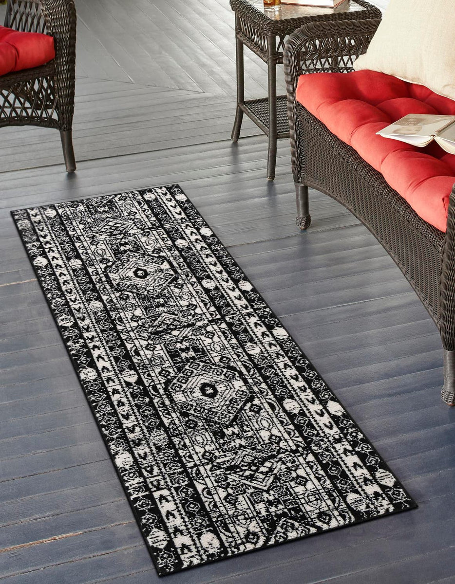 Black and White 2' 2 x 12' Portland Runner Area Rug 85% Polypropylene ...