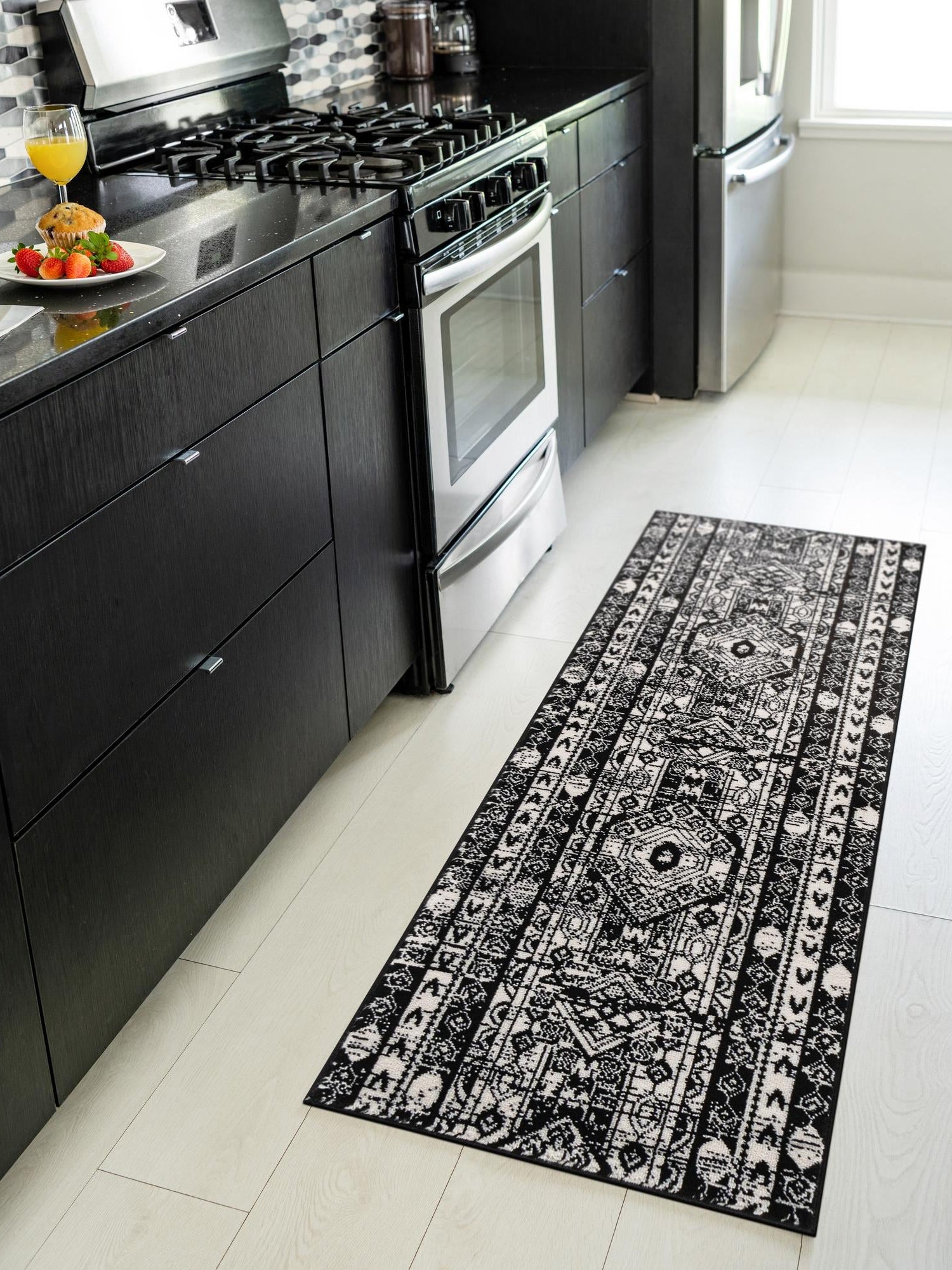 Black and White 2' x 6' 1 Portland Runner Area Rug 85% Polypropylene & 15% Polyester Vintage Distressed Traditional Carpet for Home Decor for Sale at Rug Engine