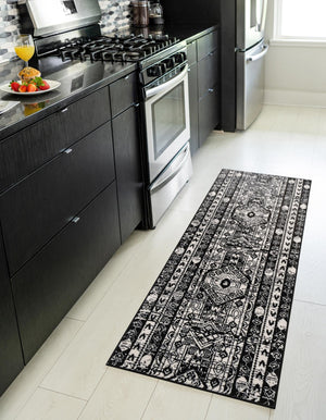 Black and White 2' x 6' 1 Portland Runner Area Rug 85% Polypropylene & 15% Polyester Vintage Distressed Traditional Carpet for Home Decor for Sale at Rug Engine