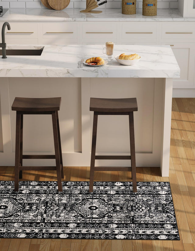 Black and White 2' x 8' Portland Runner Area Rug 85% Polypropylene & 15% Polyester Vintage Distressed Traditional Carpet for Home Decor for Sale at Rug Engine