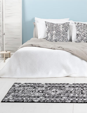 Black and White 2' x 6' 1 Portland Runner Area Rug 85% Polypropylene & 15% Polyester Vintage Distressed Traditional Carpet for Home Decor for Sale at Rug Engine