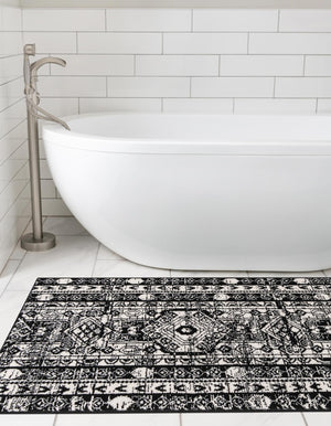 Black and White 2' x 8' Portland Runner Area Rug 85% Polypropylene & 15% Polyester Vintage Distressed Traditional Carpet for Home Decor for Sale at Rug Engine