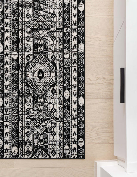 Black and White 2' x 6' 1 Portland Runner Area Rug 85% Polypropylene & 15% Polyester Vintage Distressed Traditional Carpet for Home Decor for Sale at Rug Engine