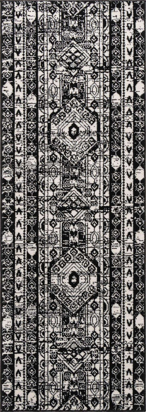 Black and White 2' x 6' 1 Portland Runner Area Rug 85% Polypropylene & 15% Polyester Vintage Distressed Traditional Carpet for Home Decor for Sale at Rug Engine