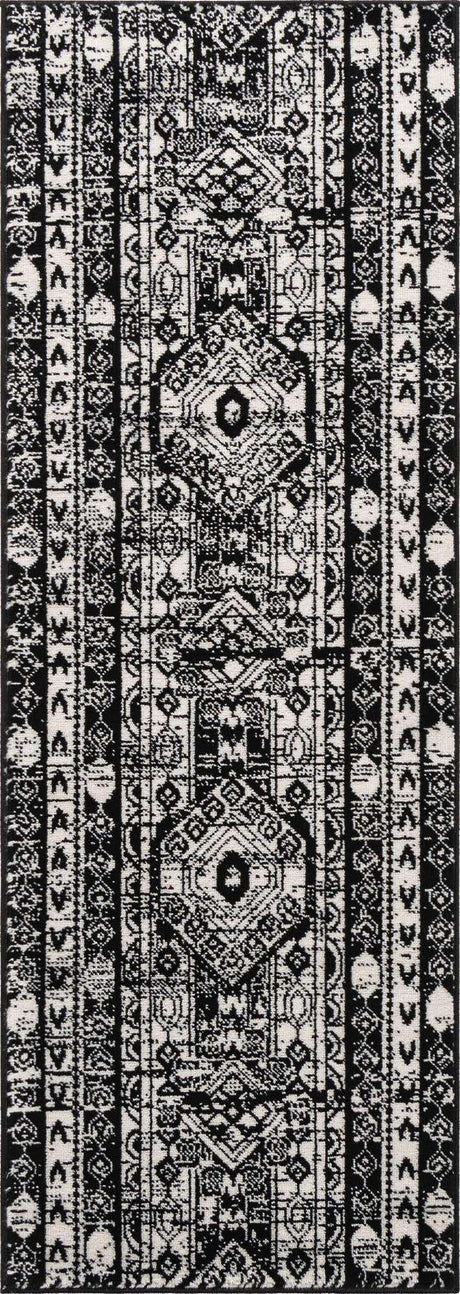 Black and White 2' x 6' 1 Portland Runner Area Rug 85% Polypropylene & 15% Polyester Vintage Distressed Traditional Carpet for Home Decor for Sale at Rug Engine