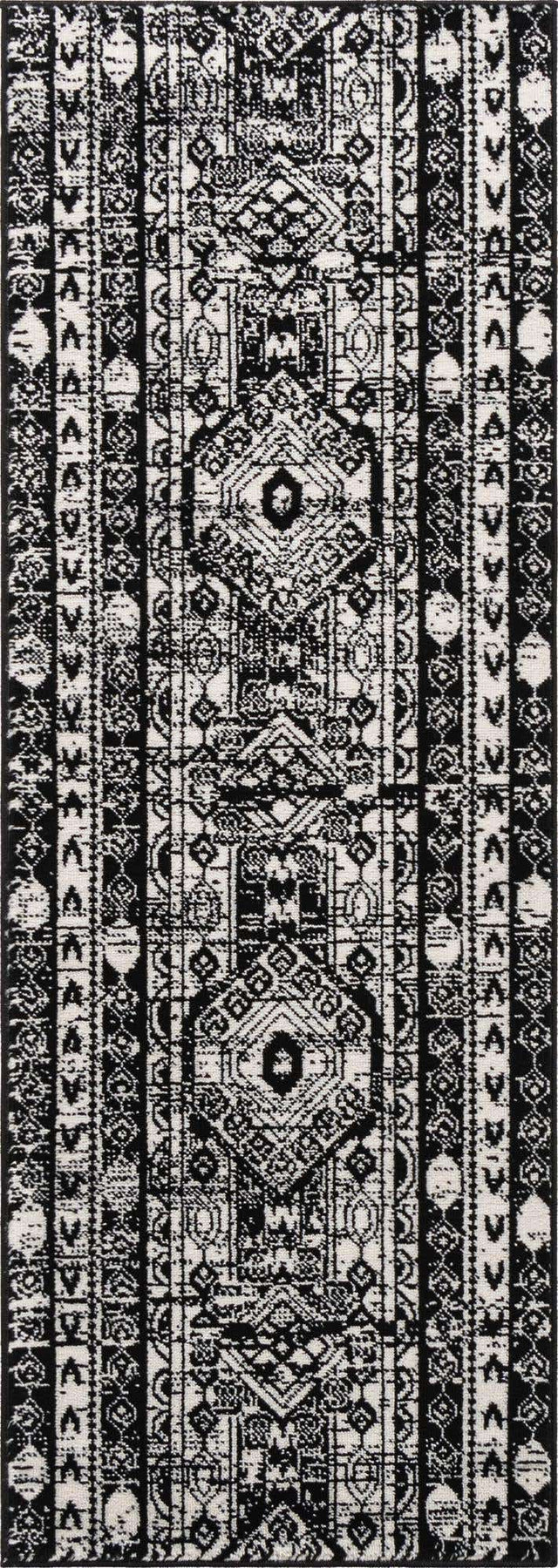 Black and White 2' x 6' 1 Portland Runner Area Rug 85% Polypropylene & 15% Polyester Vintage Distressed Traditional Carpet for Home Decor for Sale at Rug Engine