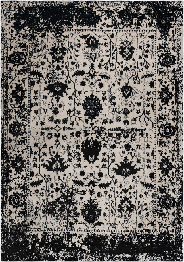 Black and White 10' x 14' 1 Portland Rectangle Area Rug 85% Polypropylene & 15% Polyester Vintage Distressed Traditional Carpet for Home Decor for Sale at Rug Engine